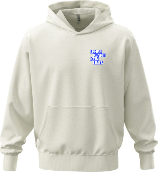 Hoodie "LEHRE KENNT KEIN LIMIT" weiß + Firmenlogo am rechten Ärmel